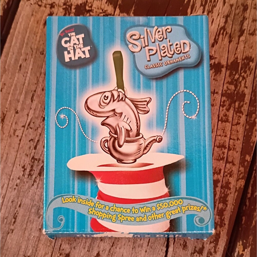 Dr. Seuss Cat In The Hat "The Fish In A Dish" Silver Plated Ornament 2003